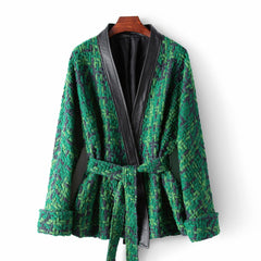 Tweed Lace-Up Mid-Length Jacket