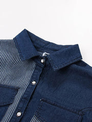 Two-Tone Denim Button-Down Belted Dress