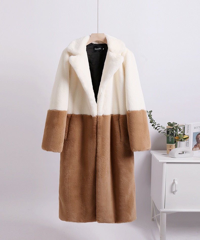 Two-Tone Faux Fur Loose Coat