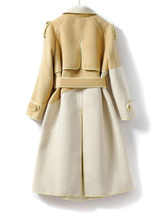 Two-Tone Woolen Belted Coat