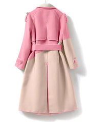 Two-Tone Woolen Belted Coat