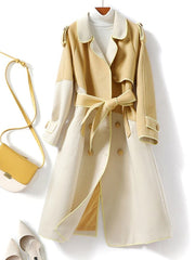 Two-Tone Woolen Belted Coat
