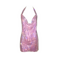 Halter Neck Sexy Backless V Neck Rhinestone Mini Dress