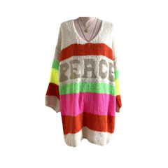 Casual V Neck Long Sleeve Rainbow Stripe Knitted Dress