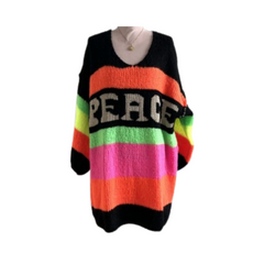 Casual V Neck Long Sleeve Rainbow Stripe Knitted Dress