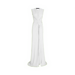 Solid Hollow Knot Slit V-Neck Pleated Irregular Dress
