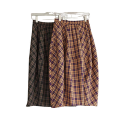 High Elastic Waist Plaid Vintage Flower Bud Skirt