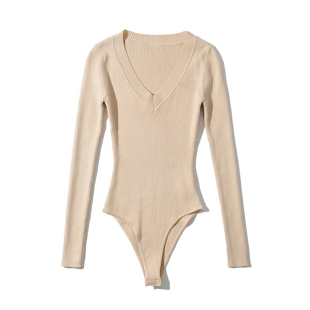 V-Neck Long Sleeves Knit Bodysuit