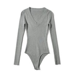 V-Neck Long Sleeves Knit Bodysuit