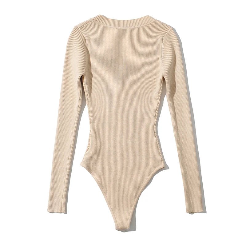 V-Neck Long Sleeves Knit Bodysuit