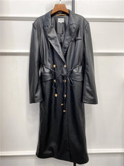 Vegan Leather Double Breasted Coat