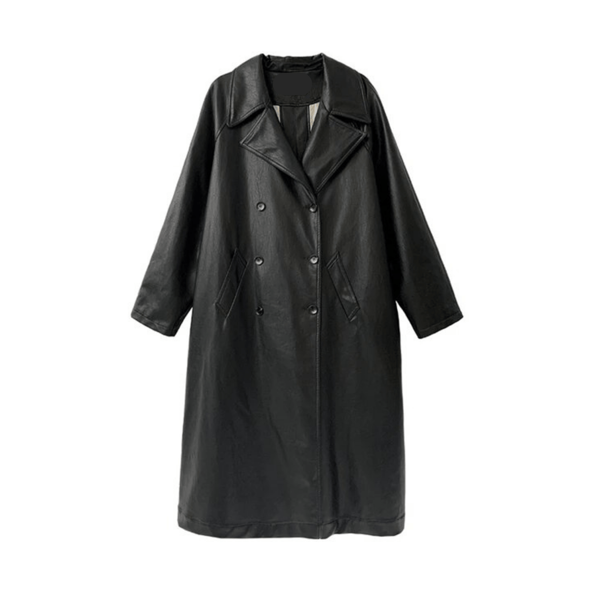 Vegan Leather Double-Breasted Trench Coat