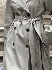 Vegan Leather Double-Breasted Trench Coat