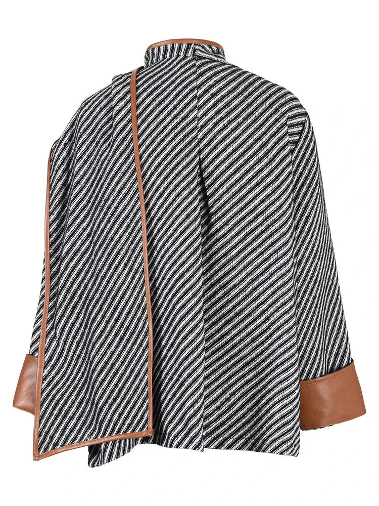 Vegan Leather Edging Stripes Shawl Jacket - @theestylishp