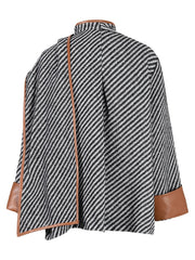 Vegan Leather Edging Stripes Shawl Jacket - @theestylishp