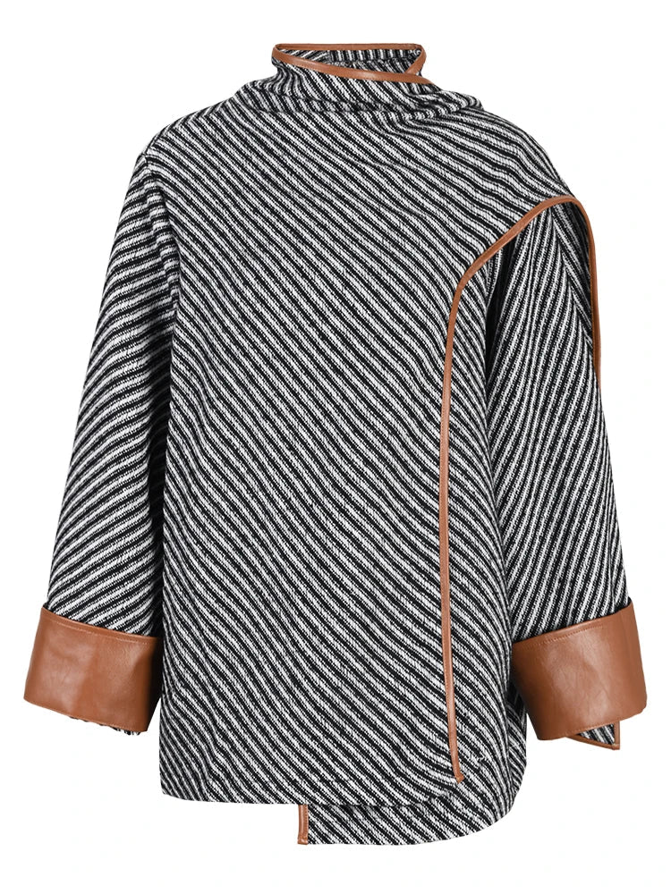 Vegan Leather Edging Stripes Shawl Jacket - @theestylishp