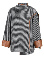 Vegan Leather Edging Stripes Shawl Jacket - @theestylishp