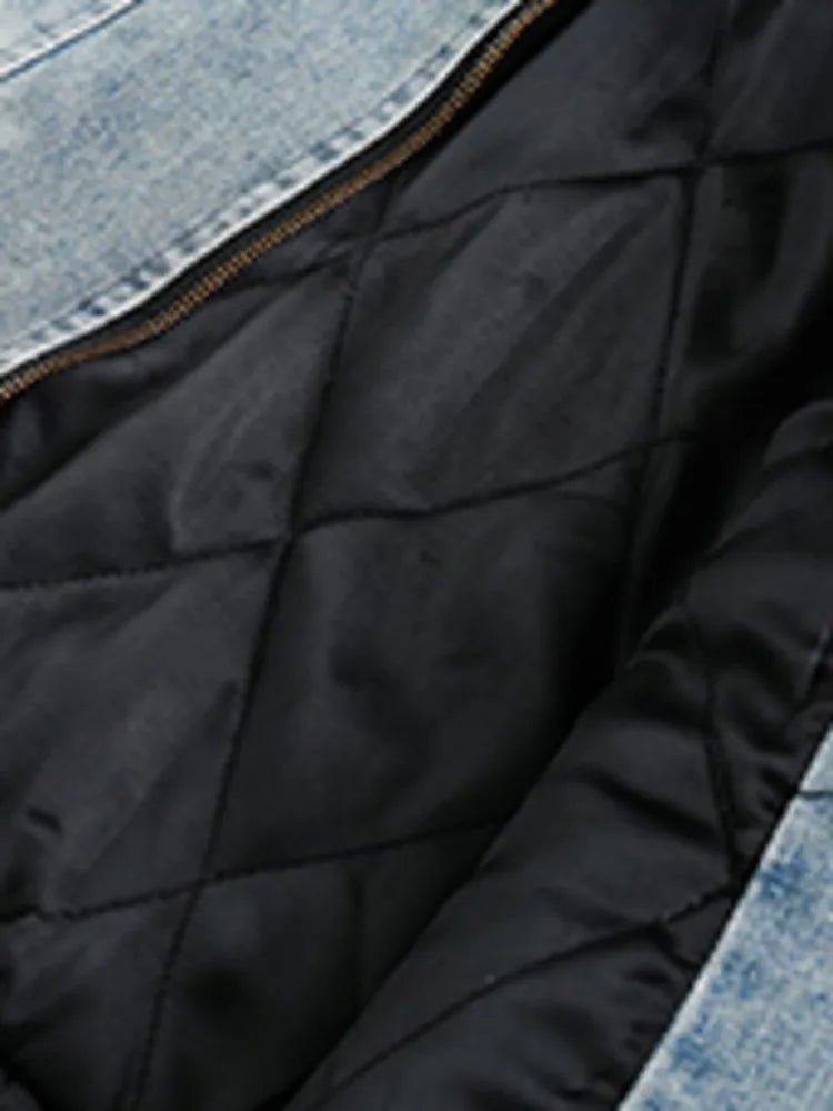 Vegan Leather Spliced Denim Short Jacket
