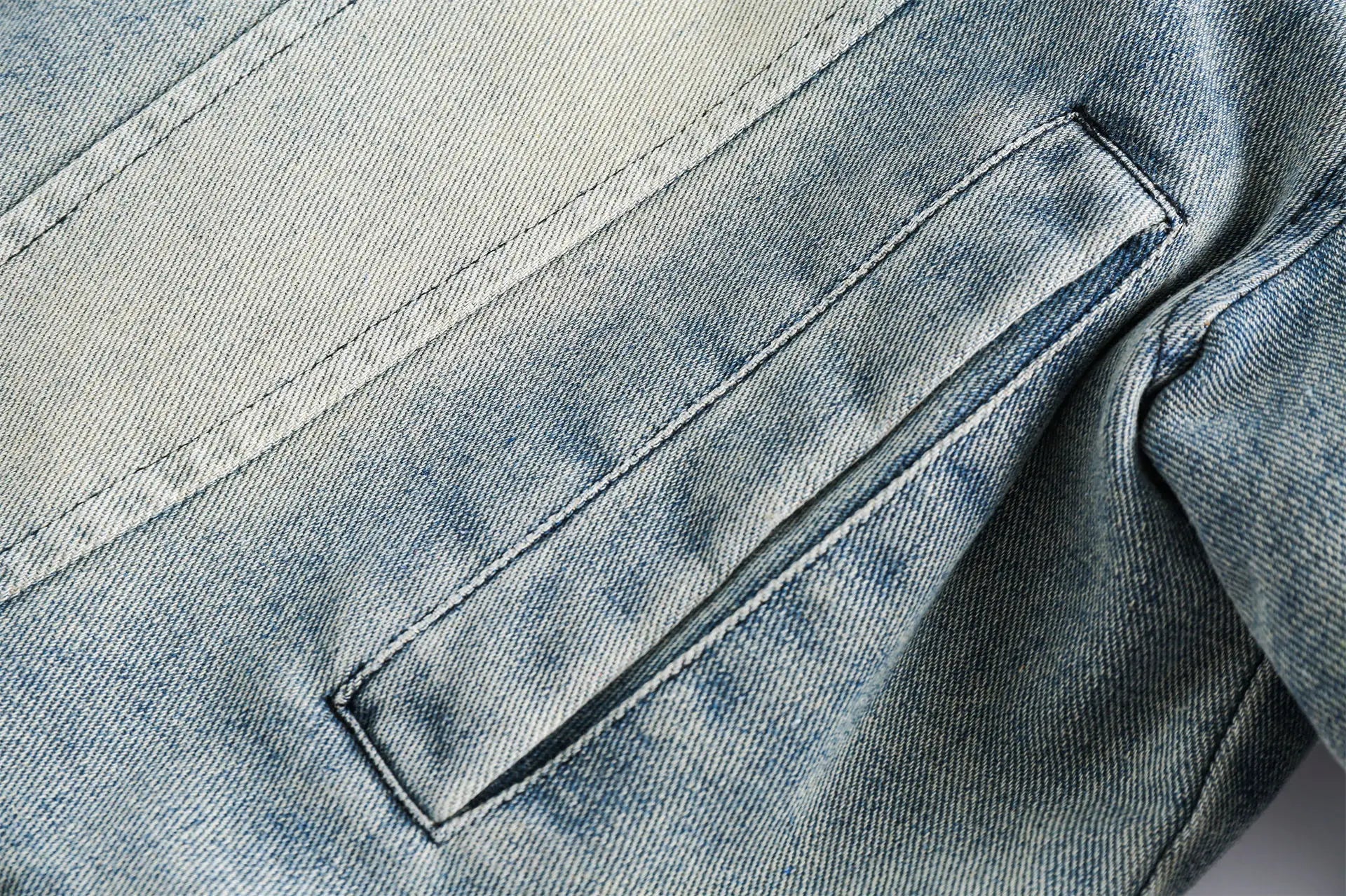 Vegan Leather Spliced Denim Short Jacket