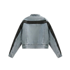 Vegan Leather Spliced Denim Short Jacket
