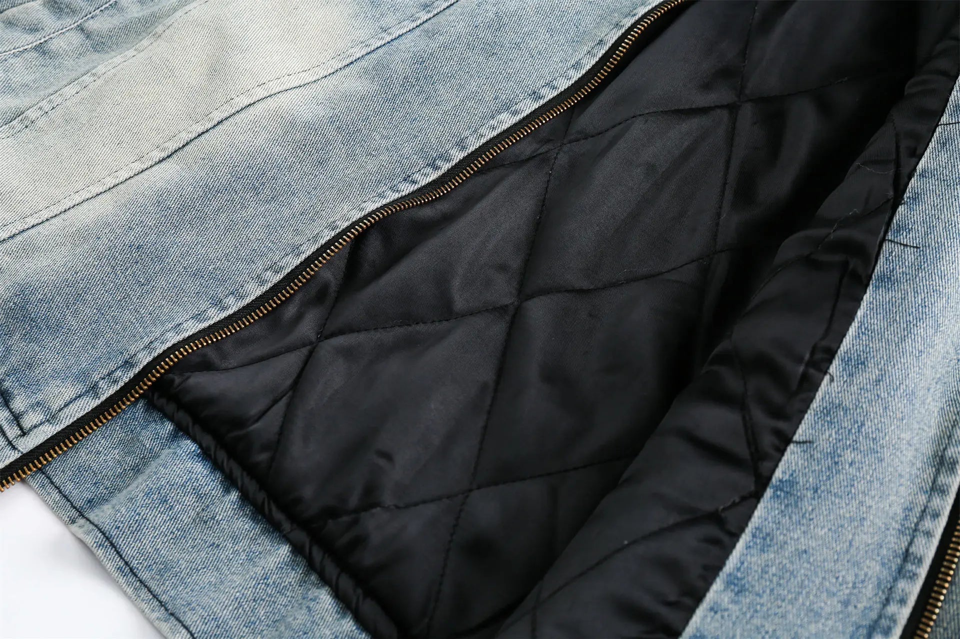 Vegan Leather Spliced Denim Short Jacket