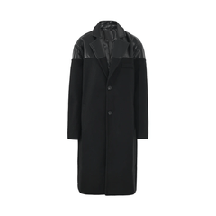 Vegan Leather Spliced Woolen Coat