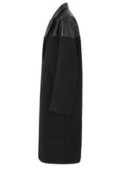Vegan Leather Spliced Woolen Coat