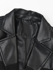 Vegan Leather Spliced Woolen Coat