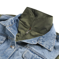 Washed Denim Patchwork Stand Collar Jacket