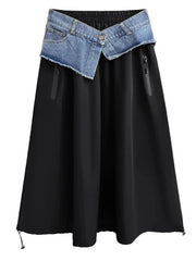 Washed Denim Waist Wrapped Skirt