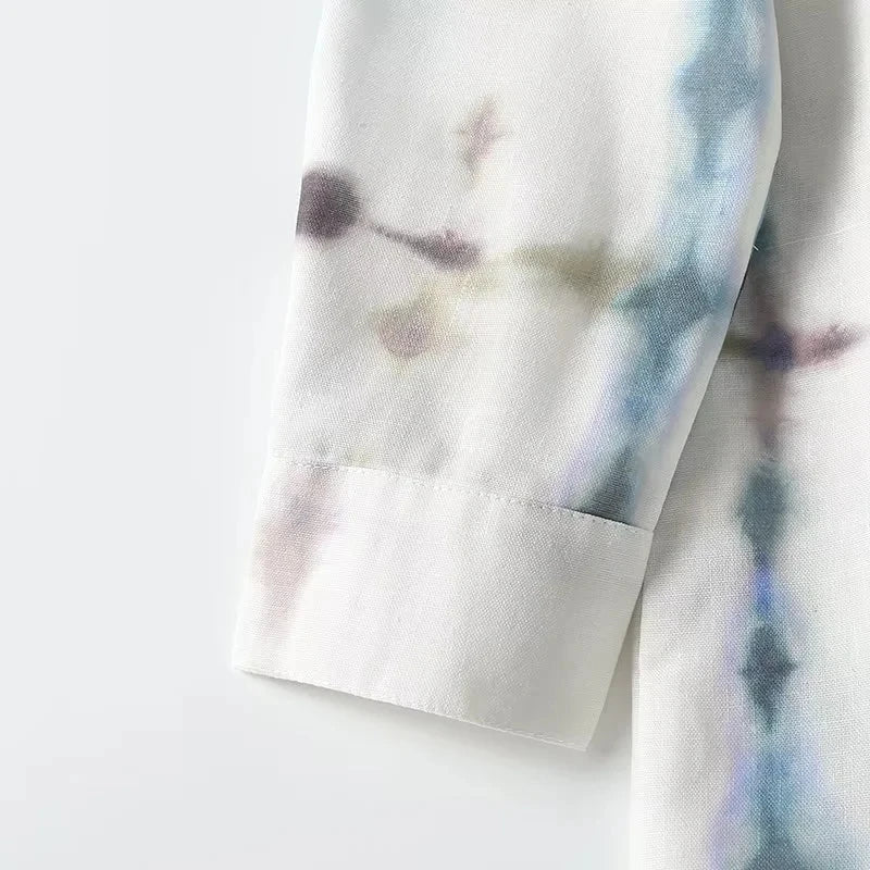 Watercolor Grid Side Slit Dress