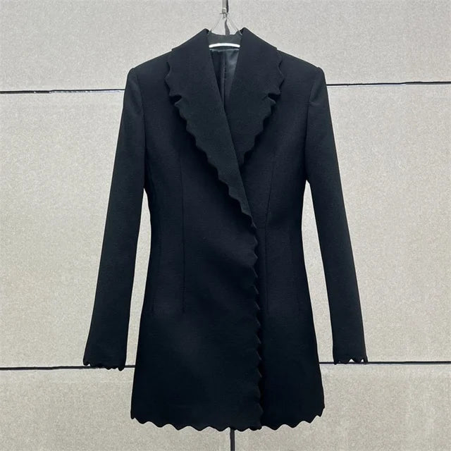 Wavy Edges Notched Collar Blazer