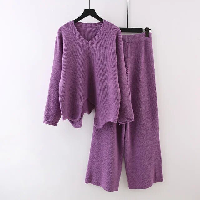 Wavy Hem Knitted Sweater + Pants Set