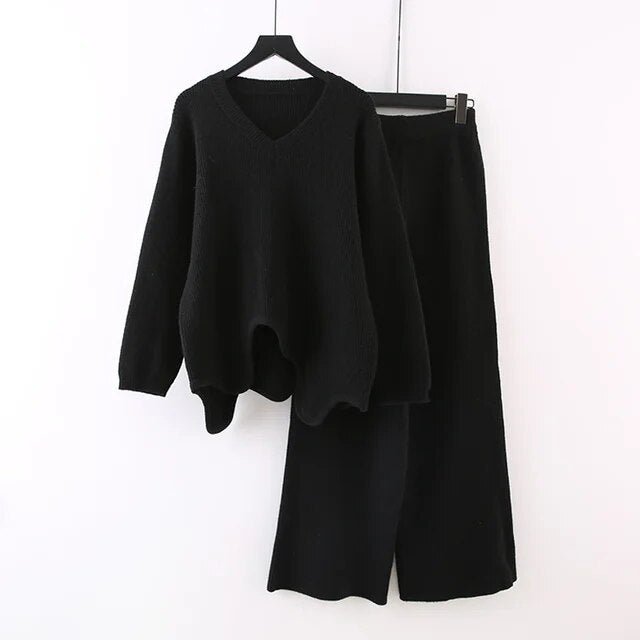 Wavy Hem Knitted Sweater + Pants Set