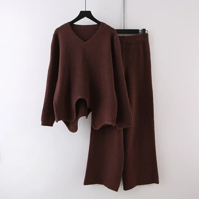 Wavy Hem Knitted Sweater + Pants Set
