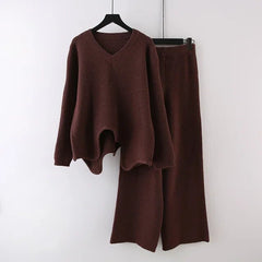 Wavy Hem Knitted Sweater + Pants Set