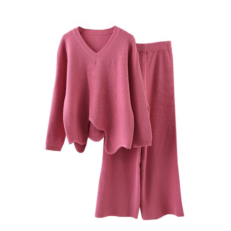 Wavy Hem Knitted Sweater + Pants Set