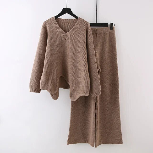 Wavy Hem Knitted Sweater + Pants Set