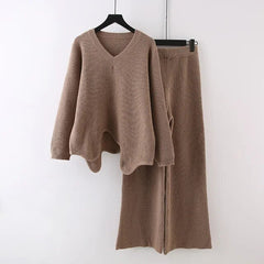 Wavy Hem Knitted Sweater + Pants Set