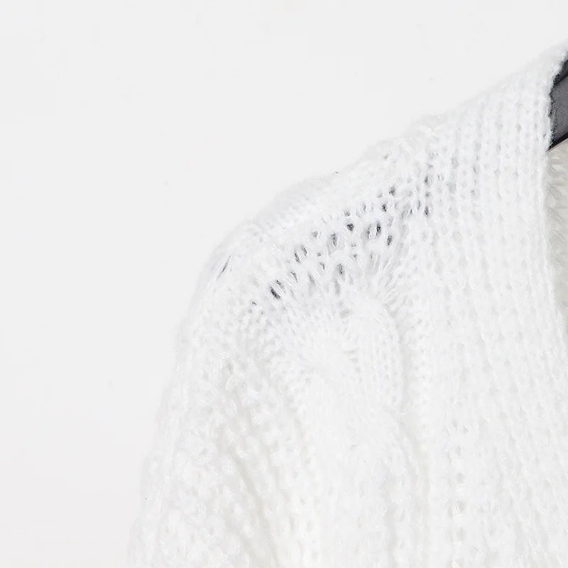 White Knit Loose Short Cardigan