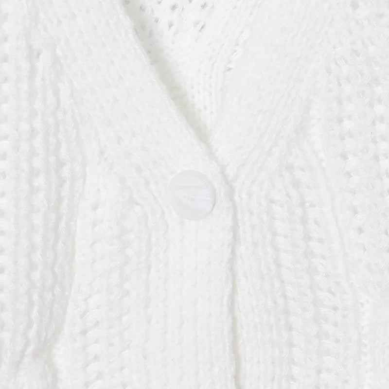 White Knit Loose Short Cardigan