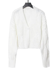 White Knit Loose Short Cardigan