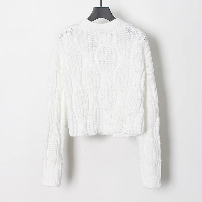 White Knit Loose Short Cardigan