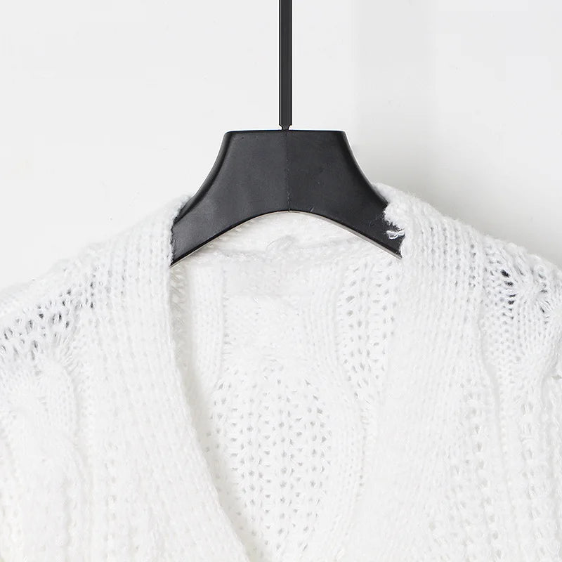 White Knit Loose Short Cardigan