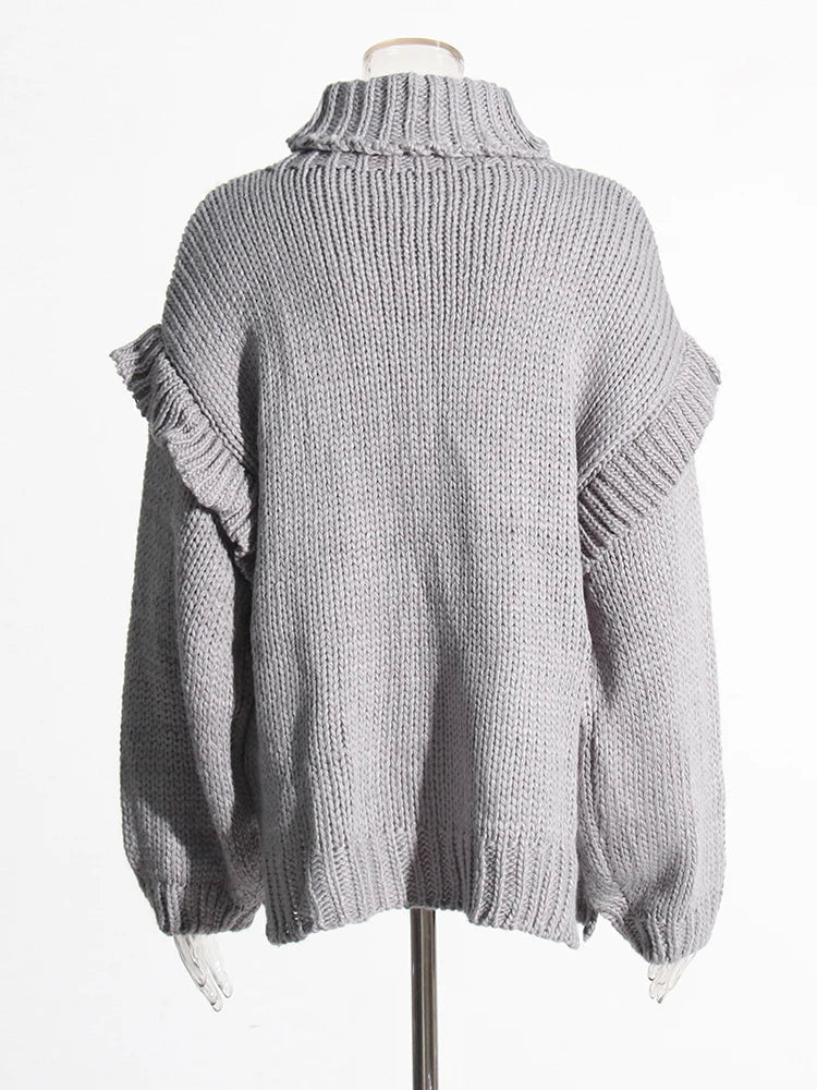 Winged Sleeves Turtleneck Knit Sweater
