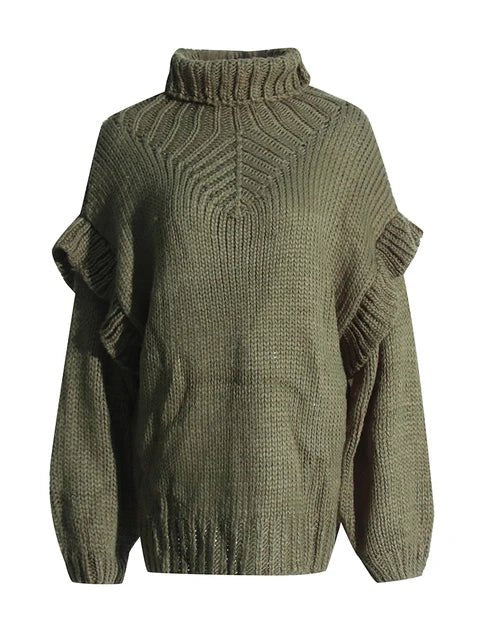 Winged Sleeves Turtleneck Knit Sweater