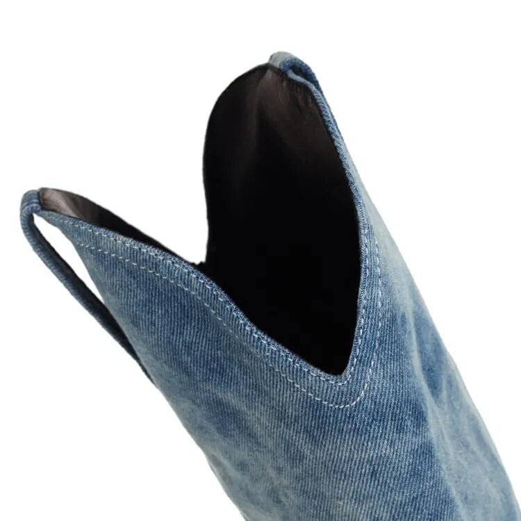Wood Grain Heel Denim Boots