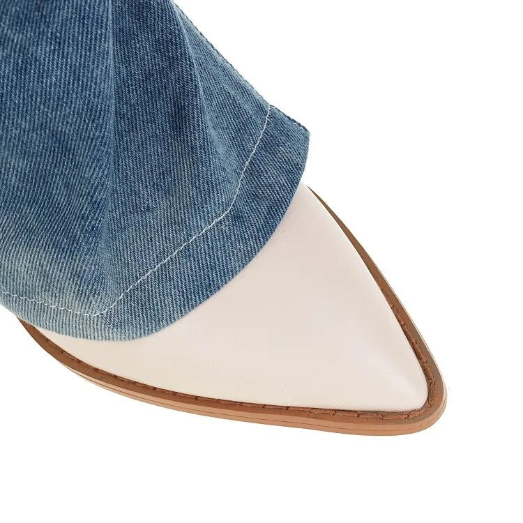 Wood Grain Heel Denim Boots