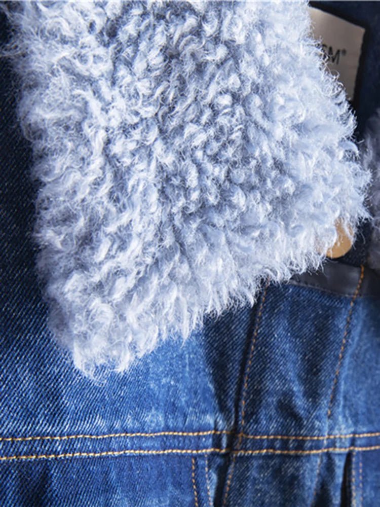 Wool Collar Sleeves Denim Jacket