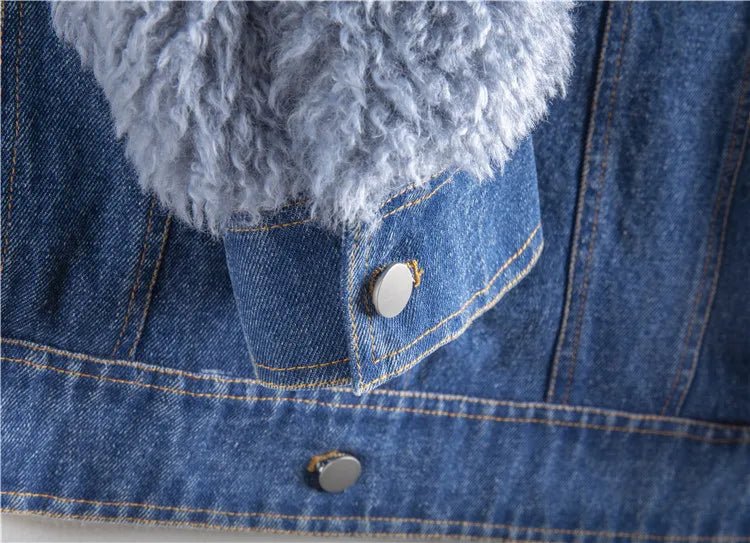 Wool Collar Sleeves Denim Jacket